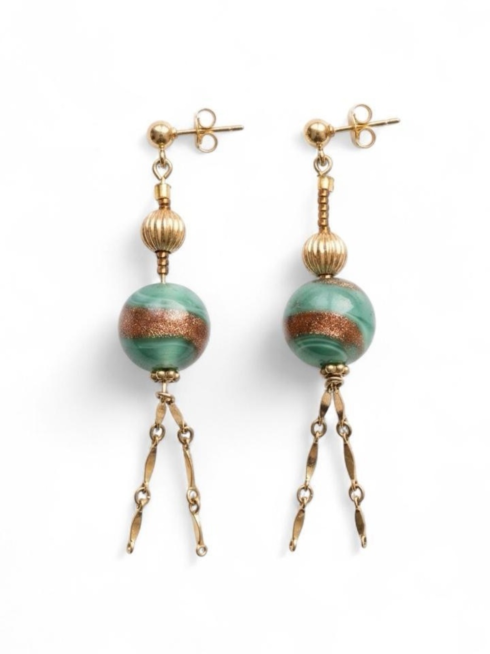 NWOT Gold and Turquoise Glass Beaded Earrings